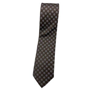 CANALI Men's 100% Silk Necktie LUXURY Tie Brown Geometric W:3.5" EUC
